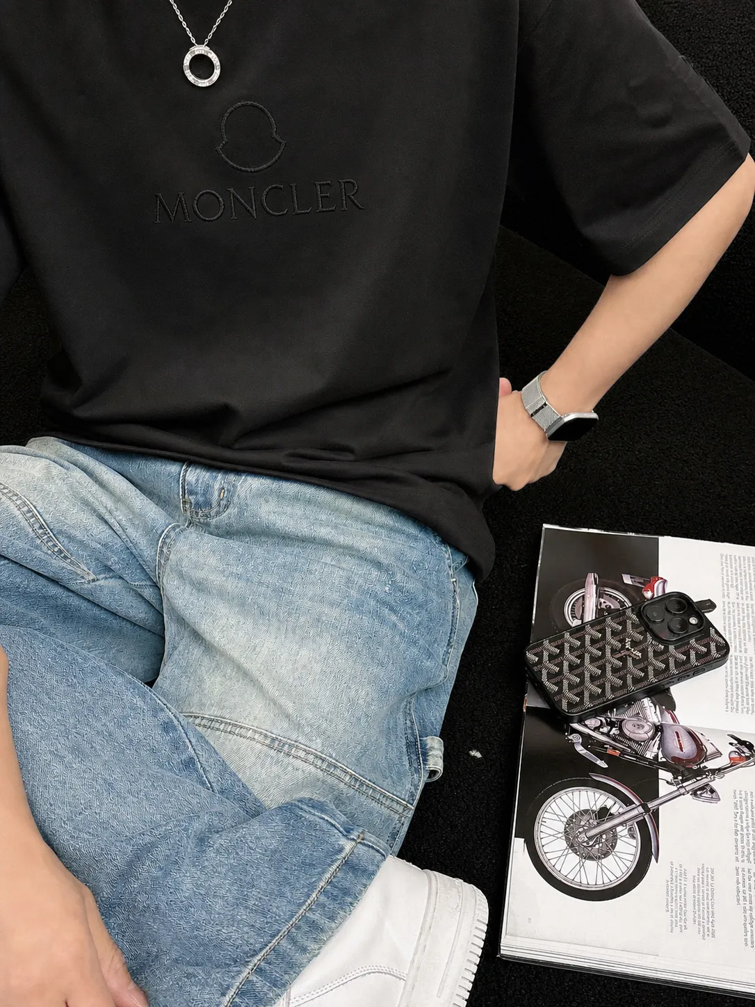 moncle～ logo 《 》7a tee ， Same Style ， : Black White Coffee Brown Size：S（90-130 ） M（125-150 ） L（135-165 ） XL（160-190 ） XXL（185-220 ）